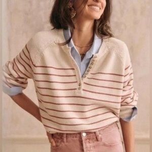 Sezane Leontine Bois de Rose Striped Organic Ecru Pink Pullover Sweater Jumper